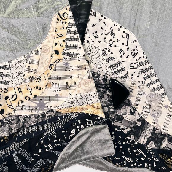 Handmade Music Vest Wearable Art Sz L Quilted Silk Musician Teacher Composer - Picture 2 of 9